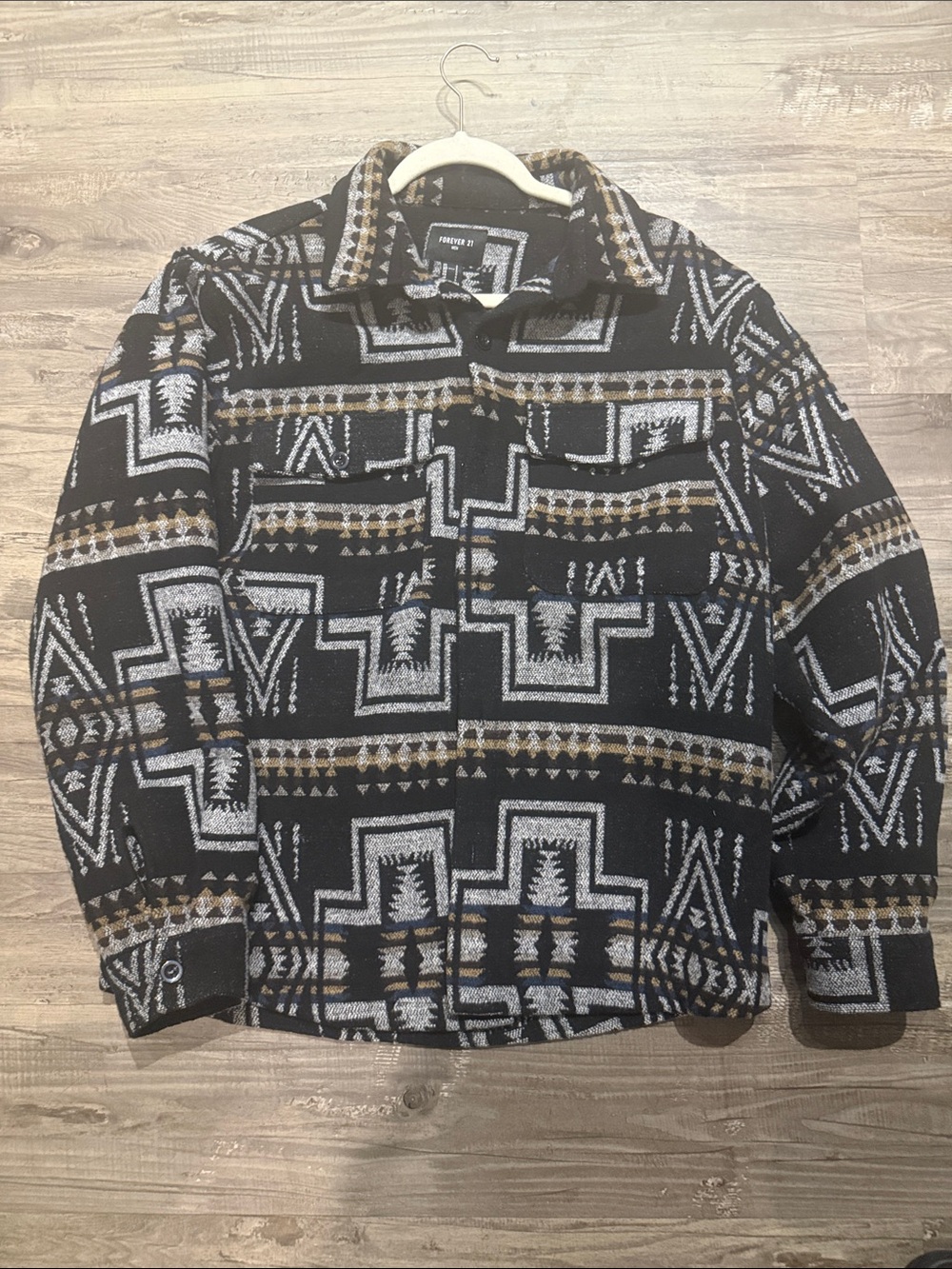 Forever 21 Black and Gray Patterned Men's Shacket